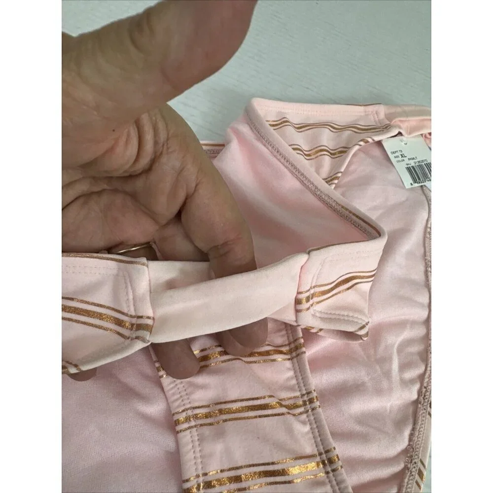 Malibu Dream Women's XL Bikini Swim Bottom‎ Pink Metallic Copper Striped New